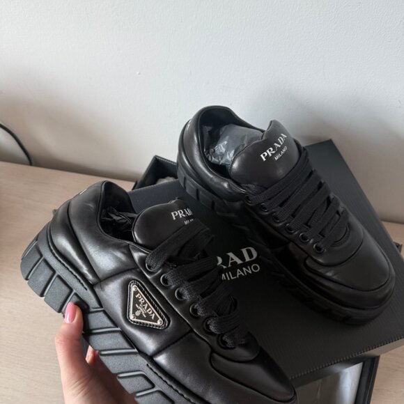 NWT Prada Platform Sneakers Padded Nappa Leather Lace Up Triangle Logo - Picture 6 of 12